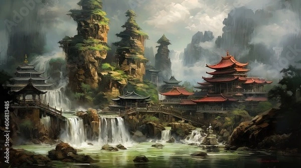 Obraz Oriental landscape wallpaper -Generative AI