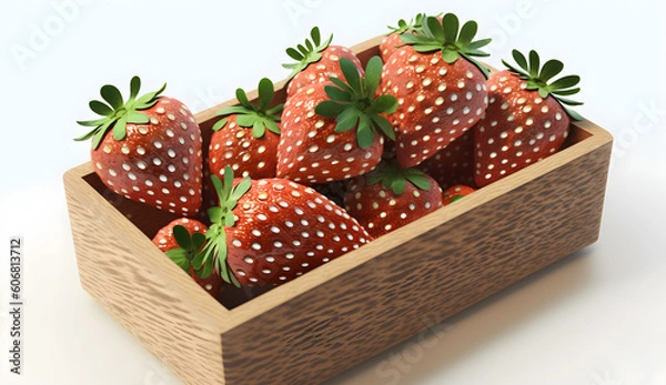 Fototapeta pile of strawberries in a wooden container generative ai