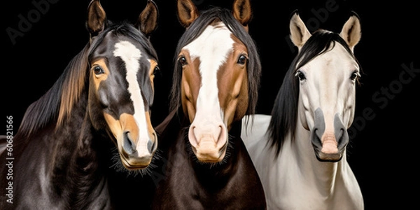 Fototapeta Portrait of 3 horses of different colors - AI Generative