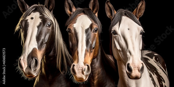 Fototapeta Portrait of 3 horses of different colors - AI Generative