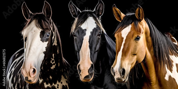 Fototapeta Portrait of 3 horses of different colors - AI Generative