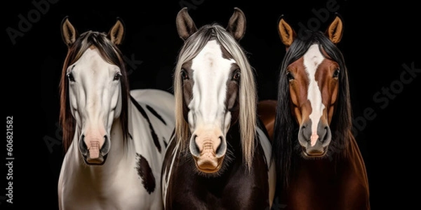 Fototapeta Portrait of 3 horses of different colors - AI Generative