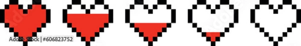 Fototapeta Pixel art hearts set , pixel game health heart icons, 8bit gaming, retro style