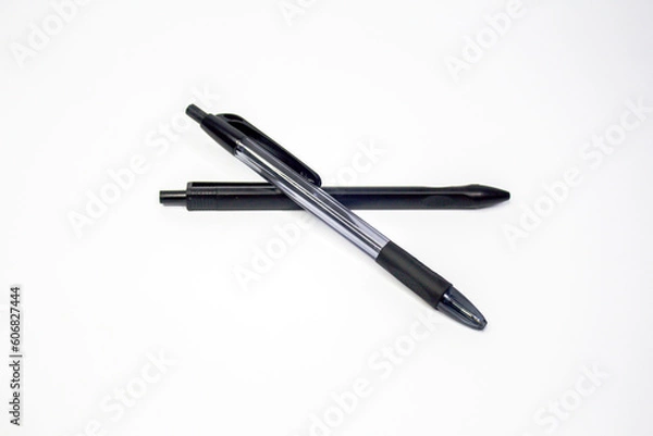 Fototapeta Ballpoint pen with a clicker for office or school isolated on white background