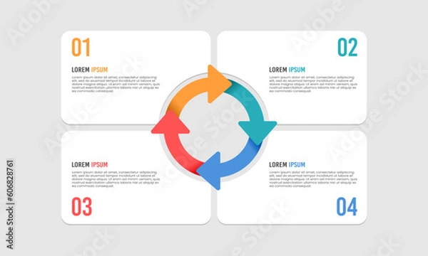 Fototapeta Infographic arrow cycle with four steps or options. Process, Strategy, Planning, Chart. Vector illustration.