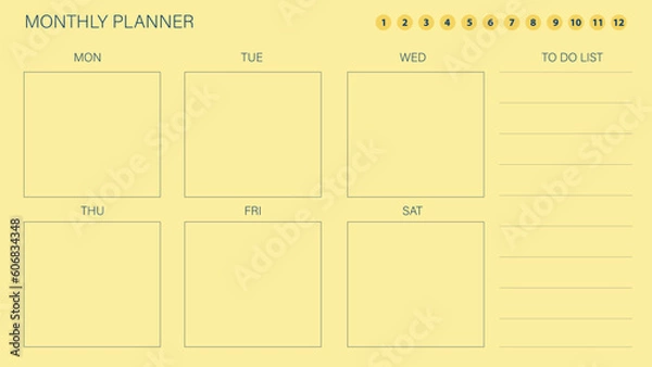 Fototapeta Monthly planner in simple weekly format.