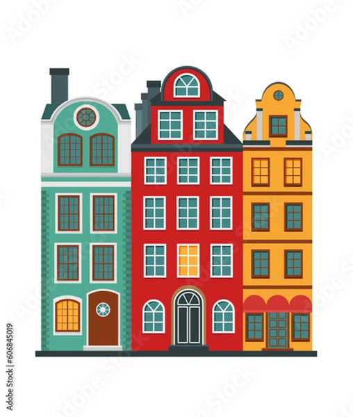 Fototapeta Vector illustration of the old buildings of Stockholm. Isolated on a white background.	

