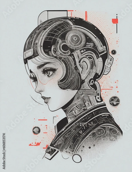 Obraz AI woman figure made in vintage style, ready to print for t-shirt