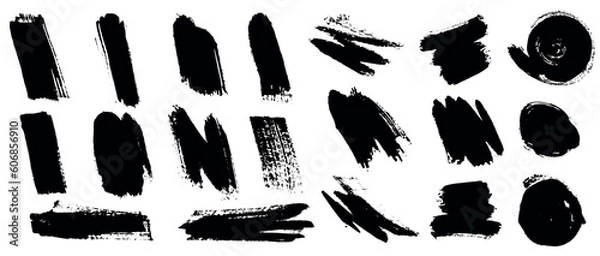 Obraz set of grunge style paint brush, strokes and stains, black ink splash