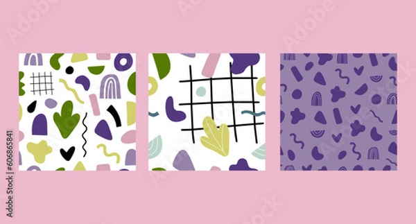 Obraz Set of abstract seamless patterns. Vector, hand-drawn.