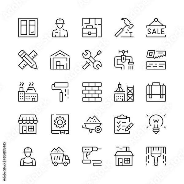 Fototapeta Construction line icons. Outline symbols. Vector line icons set
