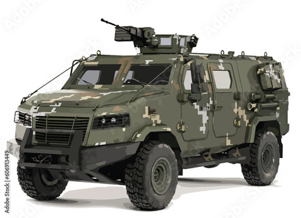 Fototapeta 3d art vector design template isolated white render realistic car drive element war army heavy green gun Russian American Iraq