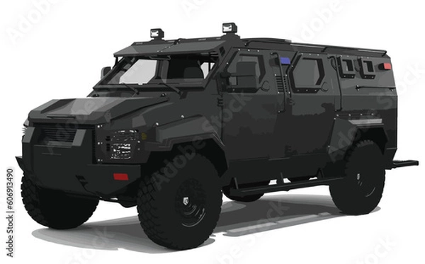 Fototapeta 	 3d art vector design template isolated white render realistic car drive element war army heavy black security defense crime FBI pitbull auto emergency protection Police American