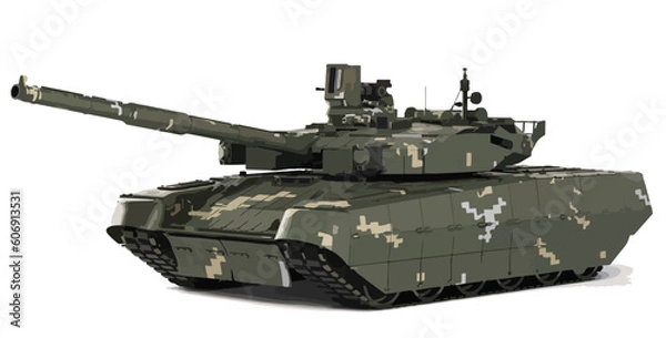 Fototapeta 	 tank military 3d art vector design template isolated white metal render realistic modern element war amx 10 rc army heavy truck automobile green gun Russian Soviet American Iraq