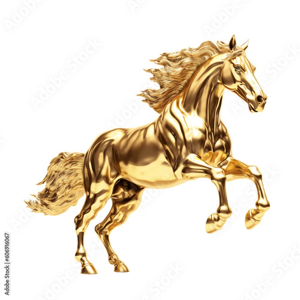 Fototapeta Golden horse statue isolated - Generative AI