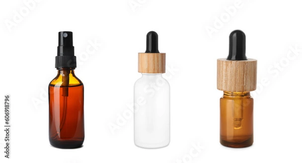 Fototapeta Set of different cosmetic oils in bottles on white background