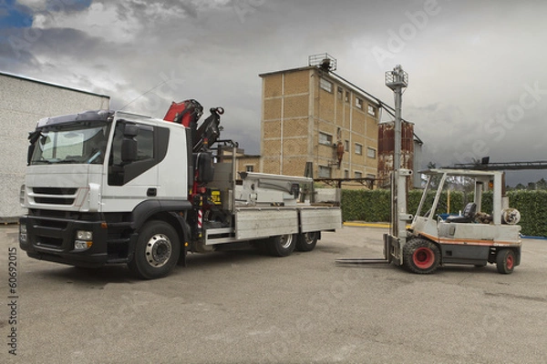 Obraz fork lift load withe camion