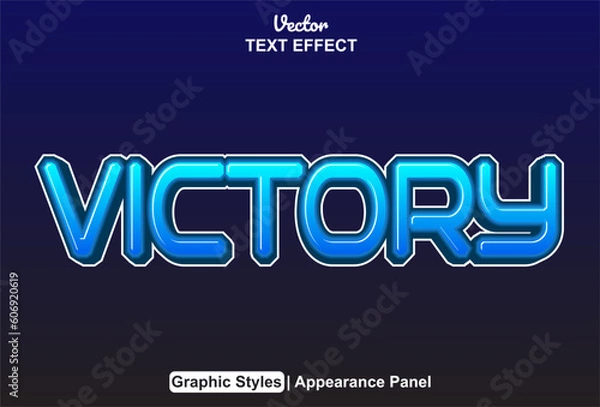 Fototapeta victory text effect with blue color graphic style and editable.