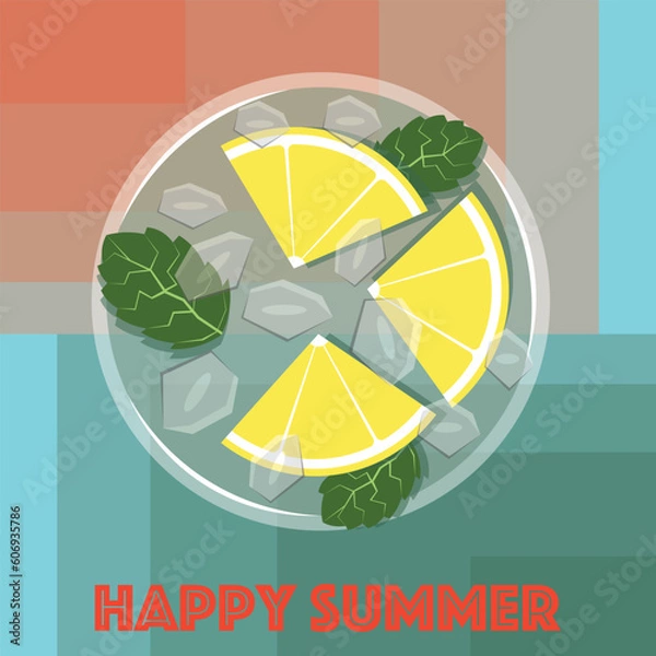 Obraz 'happy summer' concept illustration  with lemonade with lemon and mint leaves. 