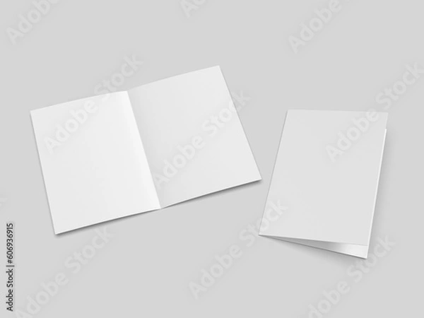 Fototapeta Half fold brochure blank white template for mock up and presentation design. 3d illustration.