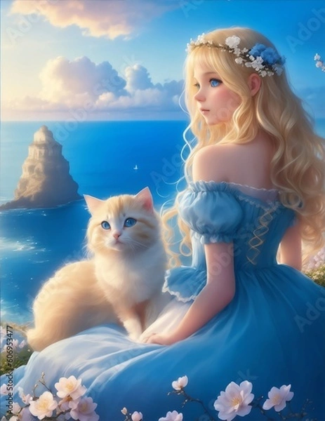 Obraz Sad princess and her cat