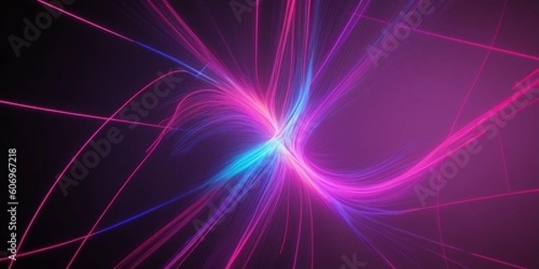 Fototapeta ネオンライト、曲線、残像、グラフ、暗闇、何もない、カラフル、generative ai