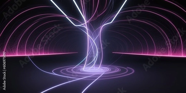 Obraz ネオンライト、曲線、残像、グラフ、暗闇、何もない、カラフル、generative ai