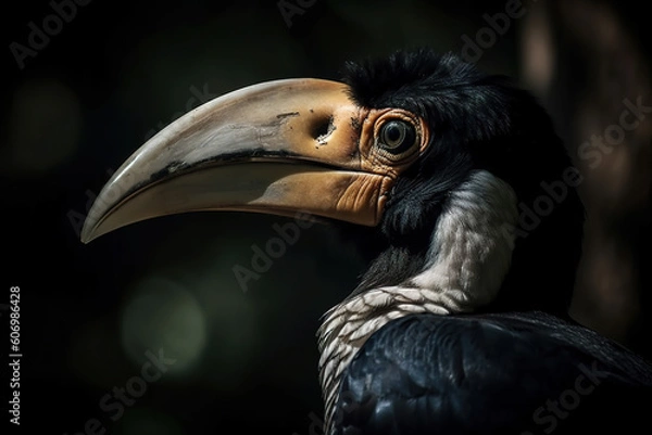 Fototapeta Image of hornbill head in the forest on natural background. Wild Animals. Bird. illustration. Generative AI.