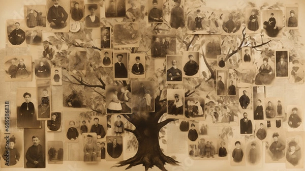 Fototapeta Family tree concept, dna, genes, ancestors. AI generated Generative AI