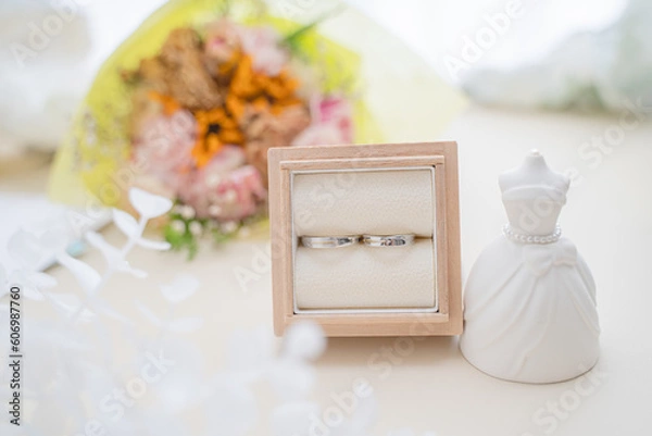 Obraz 花束と指輪の結婚イメージ