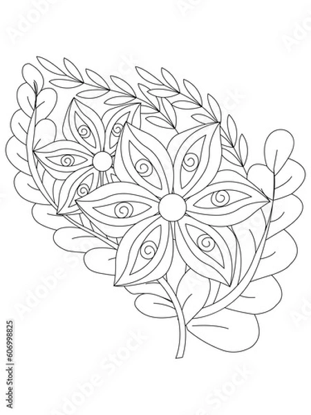 Obraz Hand drawn backdrop. Coloring book, page for adult and older children. Black and white abstract floral pattern.