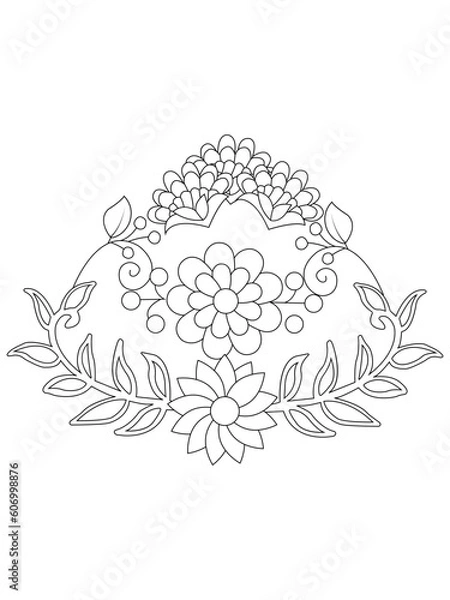 Obraz Hand drawn backdrop. Coloring book, page for adult and older children. Black and white abstract floral pattern.