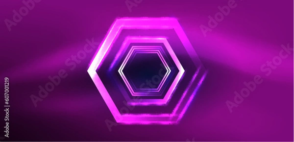 Obraz Hexagon abstract background. Techno glowing neon hexagon shapes vector illustration for wallpaper, banner, background, landing page, wall art, invitation, prints, posters
