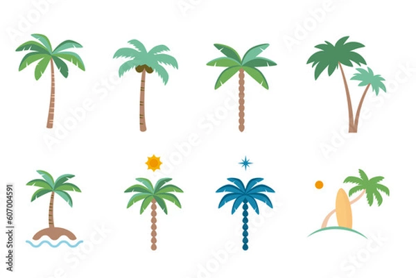 Obraz Vector palm tree illustration set, Toropical summer icon.Vector palm tree illustration set, Toropical summer icon.