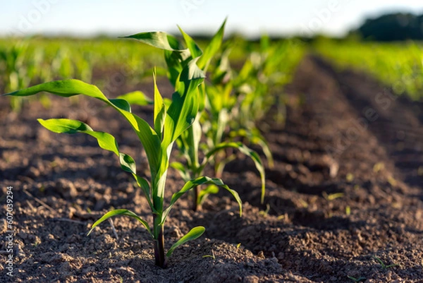 Obraz Green corn plants on a field