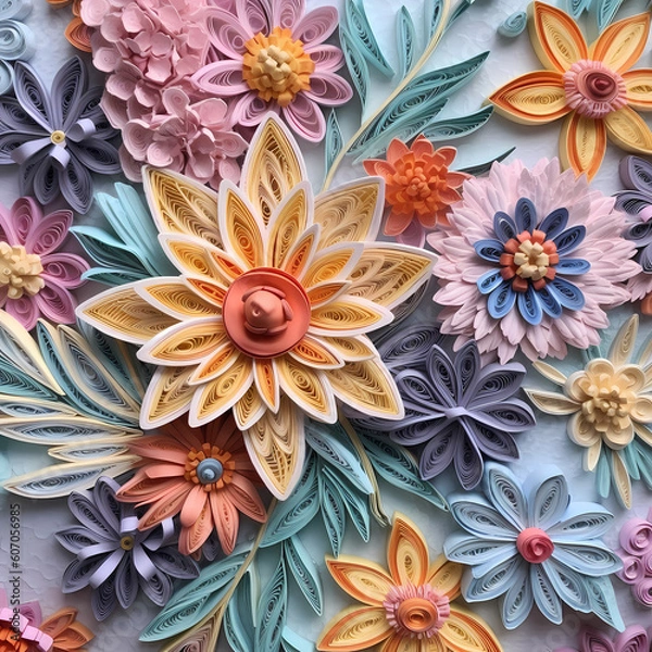 Obraz 3D Floral Paper Quilling Pastel Colors. Generative AI