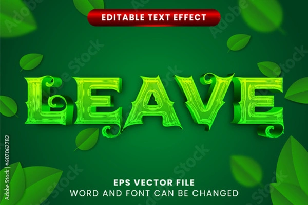 Fototapeta 3D green leaves editable vector text effect