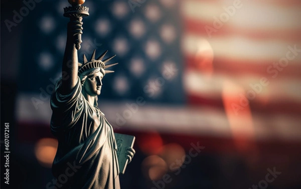 Fototapeta Statue of liberty with an American flag in the background