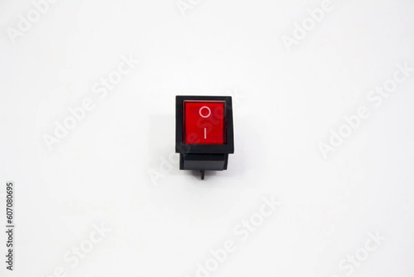 Fototapeta the red switch on off isolated on white background