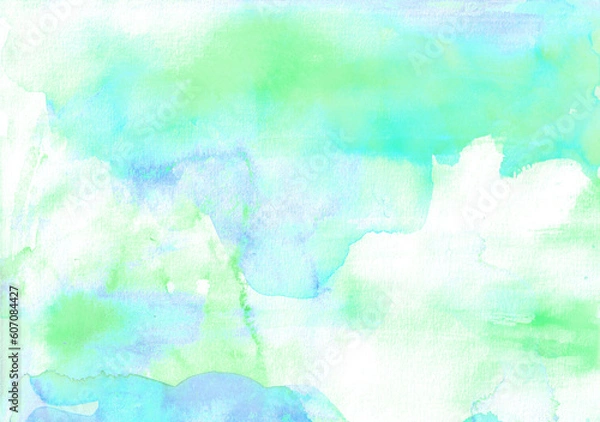Obraz 水彩紙に滲んだインクの爽やかな青系の背景