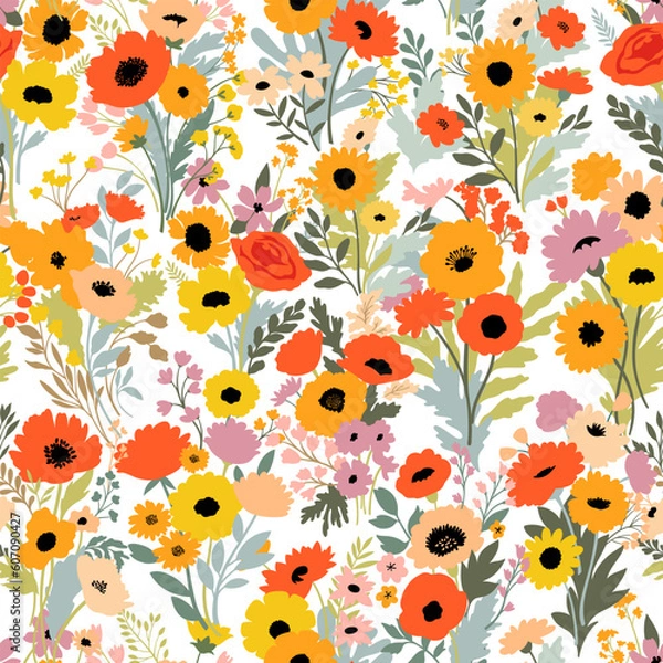 Fototapeta Meadow summer bright floral pattern