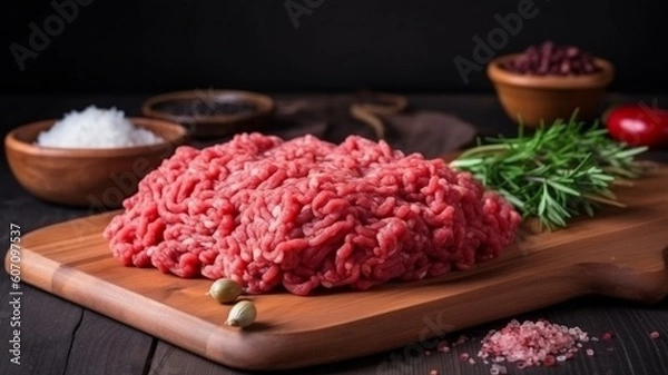 Fototapeta raw minced meat on a plate Generative AI