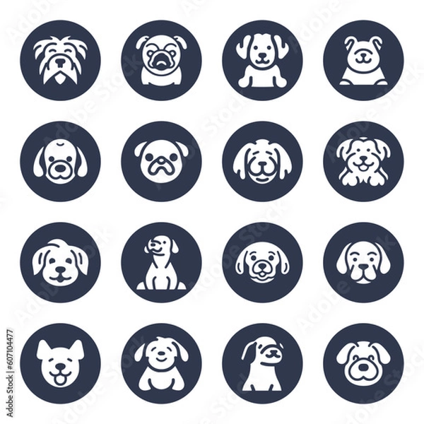 Fototapeta Cartoon Dog face vector line icon set	