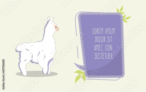 Fototapeta White Llama with Speech Bubble in Cartoon Style