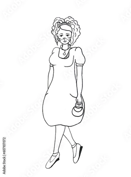 Fototapeta Model of a beautiful tall cat girl graphics