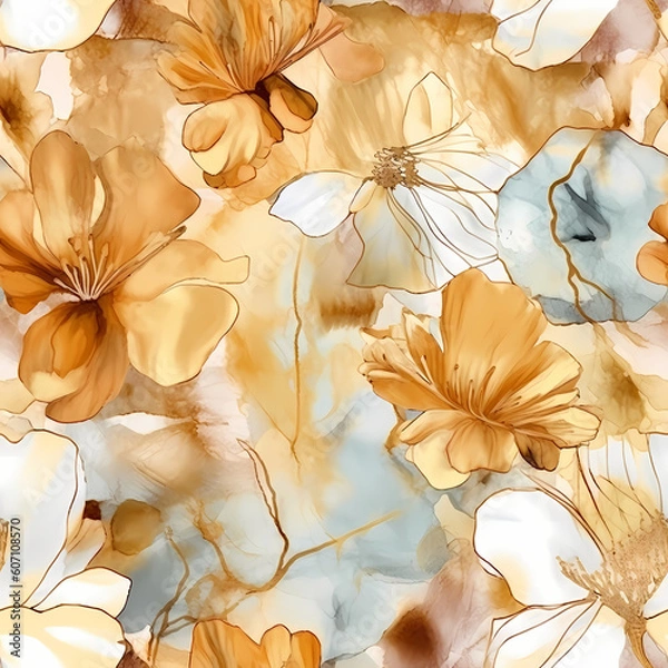 Fototapeta Gold Alcohol Ink Pattern AI Generated
