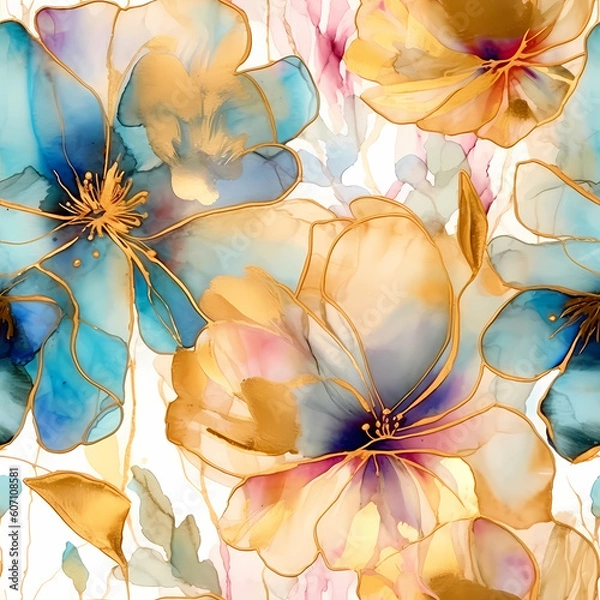 Fototapeta Gold Alcohol Ink Pattern AI Generated