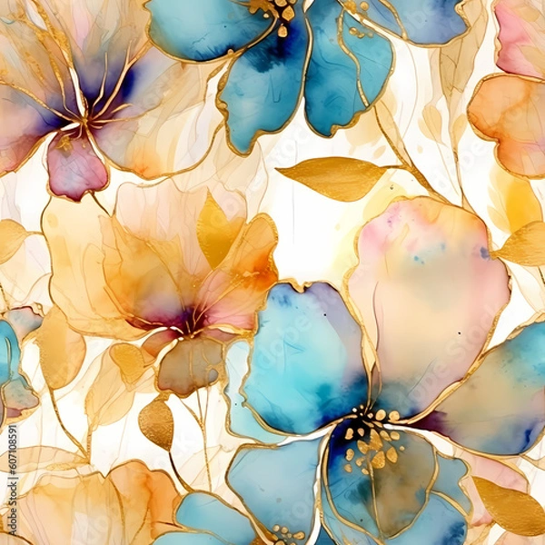 Fototapeta Gold Alcohol Ink Pattern AI Generated