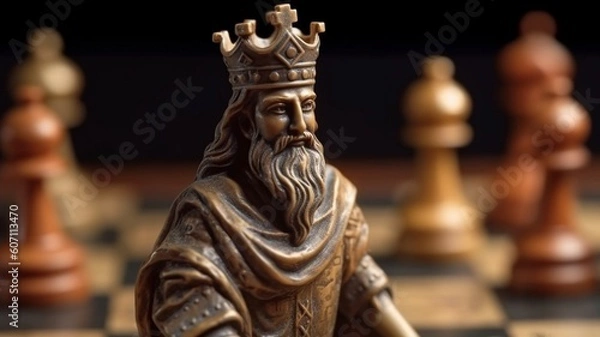 Fototapeta Expensive chess pieces on black Generative AI