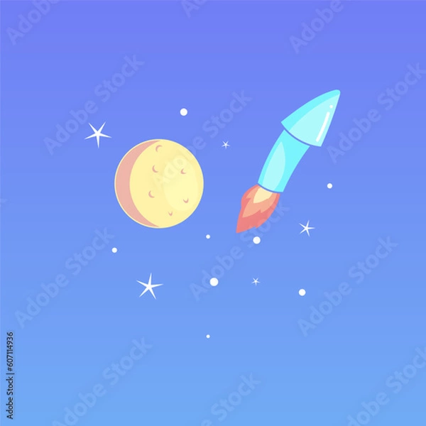 Fototapeta Fireworks Rocket Flying to the Moon and Stars